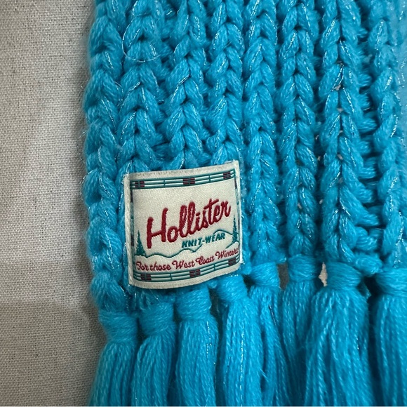 VTG Y2K 2000s Hollister Blue Silver Sparkle Chunky Knit Fringe Winter Scarf - Picture 4 of 9